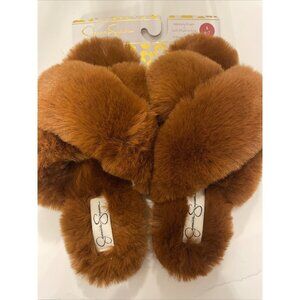 Jessica Simpson Women’s Slippers Small (6-7) Orange Furry Indoor/Outdoor Memory‎